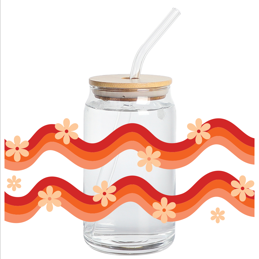 Cup Wrap Stickers UV DTF - Flowers Orange Groovie Love Libbey Wrap