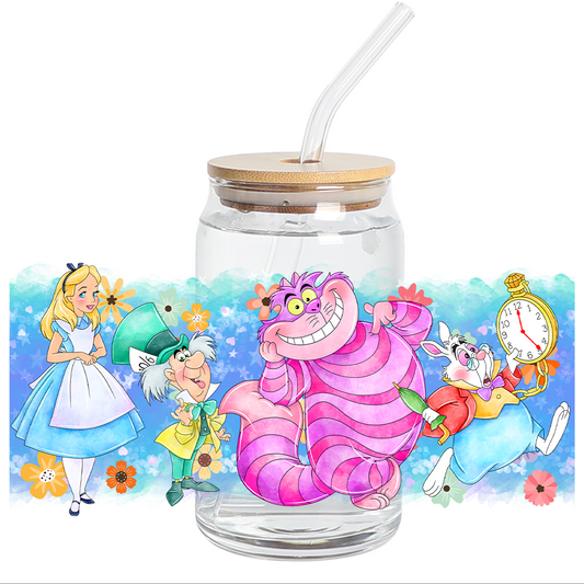 UV DTF Sticker Wrap - Watercolor Alice wonderland for libbey cup Wrap