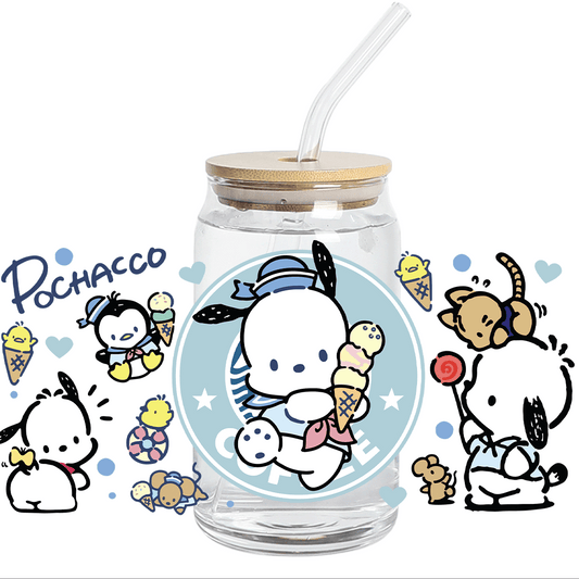 Cup Wrap Stickers UV DTF - Blue Pochacco Coffee 16oz libbey cup Wrap