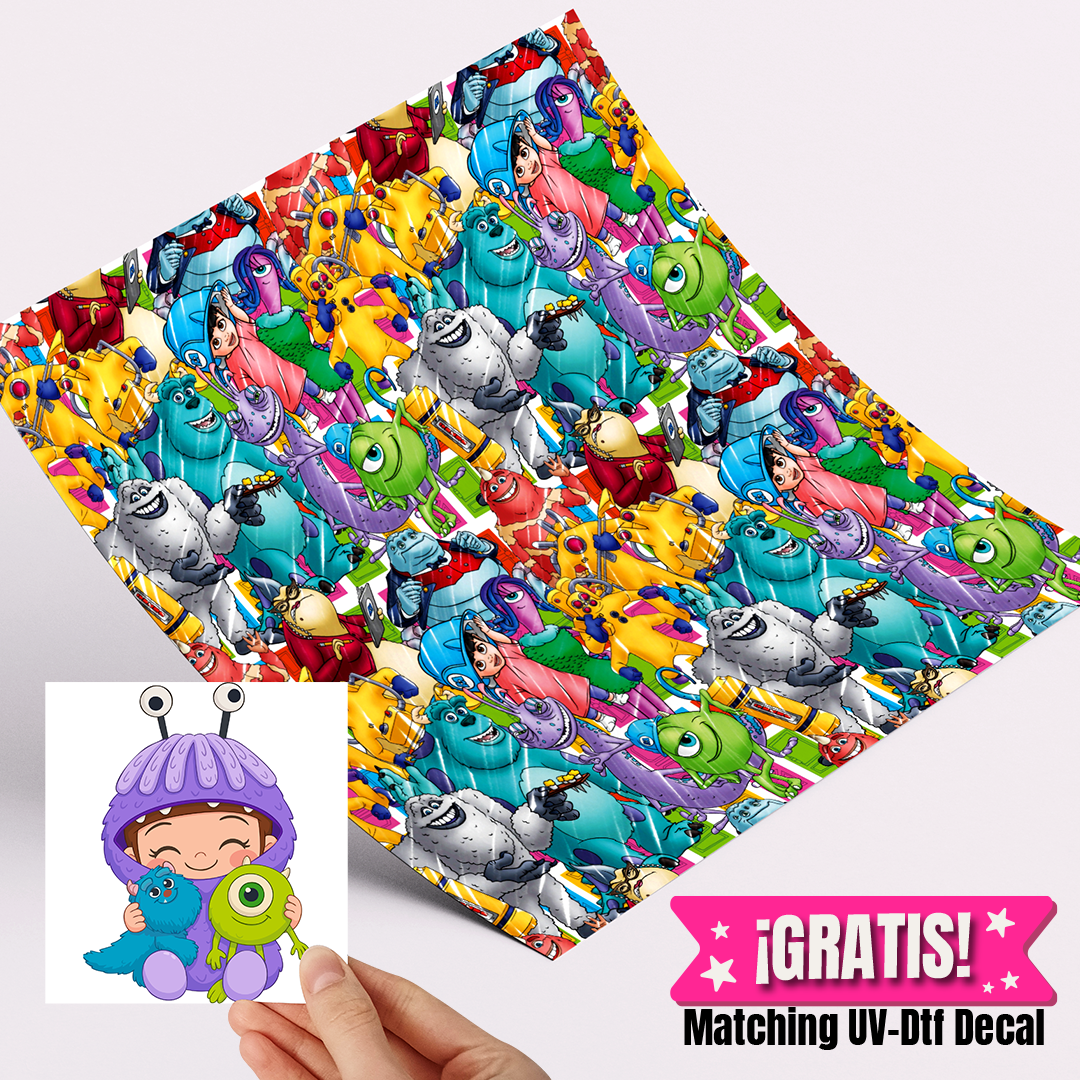 High Quality Printed Adhesive Vinyl – Permanent Finish 12x12" Monsters inc / Free Uvdtd decal