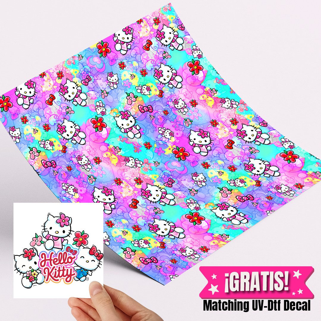 High Quality Printed Adhesive Vinyl – Permanent Finish 12x12" Kitty Pattern Purple watercolor / Free Uvdtd decal