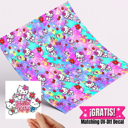 High Quality Printed Adhesive Vinyl – Permanent Finish 12x12" Kitty Pattern Purple watercolor / Free Uvdtd decal