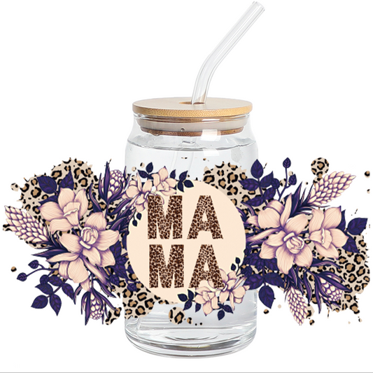 Cup Wrap Uv dtf Stickers - Mama Purple Floral Libbey Wrap
