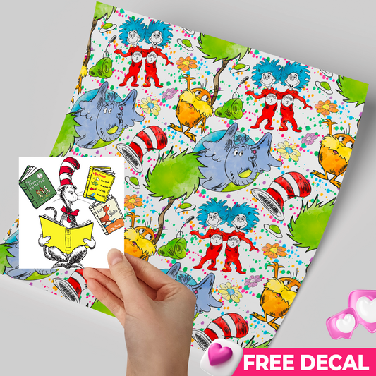 Printed Vinyl Sheet 12x12 " Permanent Vinyl - Free decal - Dr Seuss