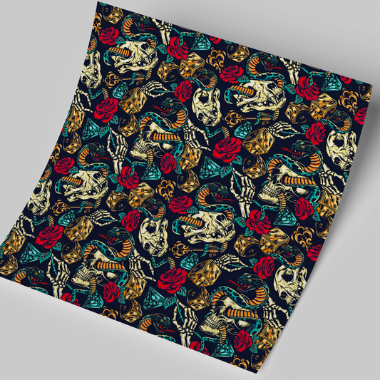 Printed Vinyl Sheet Roses Snakes and Skulls Printed 12x12 " Permanent Vinyl