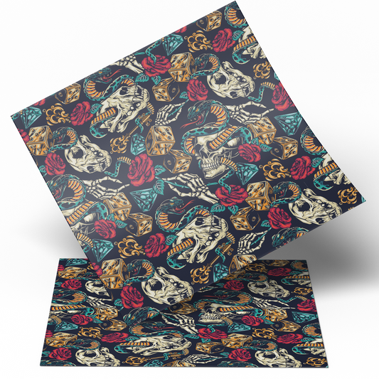 Printed Vinyl Sheet Roses Snakes and Skulls Printed 12x12 " Permanent Vinyl