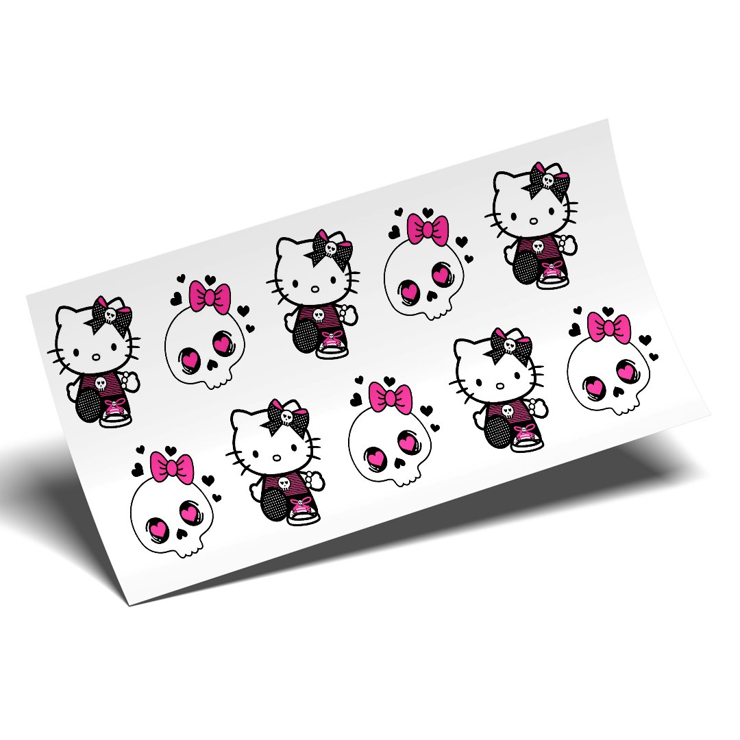 Cup Wrap Sticker - UV DTF Kitty Rock and roll skulls in love