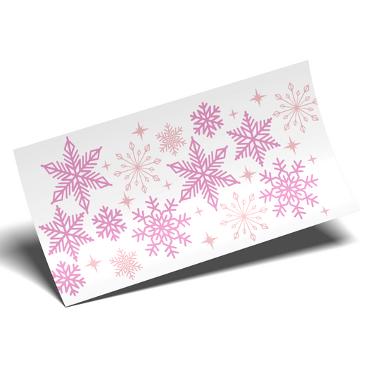 Cup Wrap Sticker - UV DTF transfer Pink Snowflakes