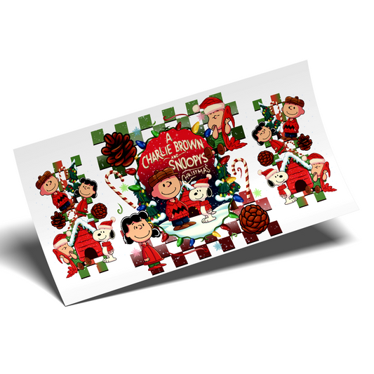 Cup Wrap Sticker - UV DTF transfer Vintage checkered snoopy christmas