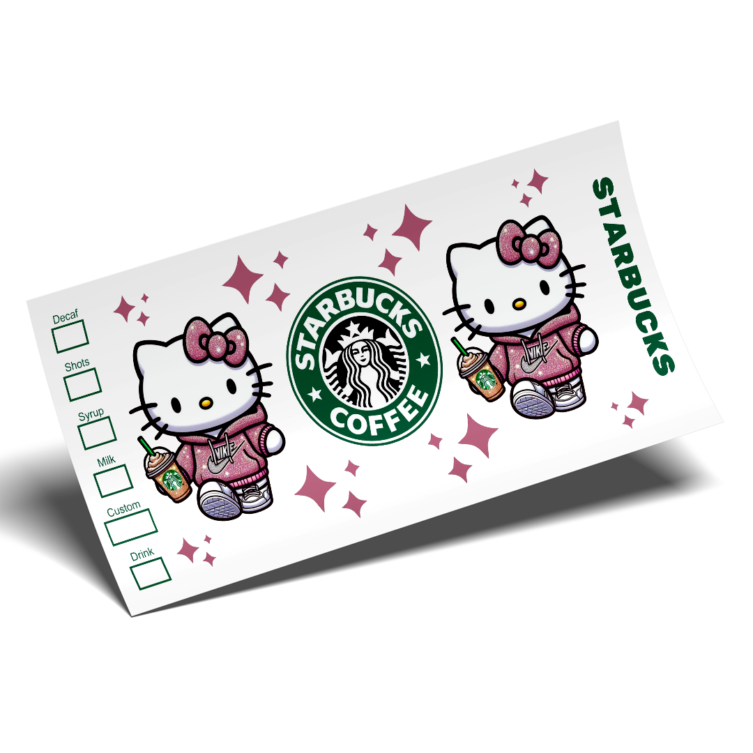 Cup Wrap Sticker - UV DTF Kitty Glittered Coffee
