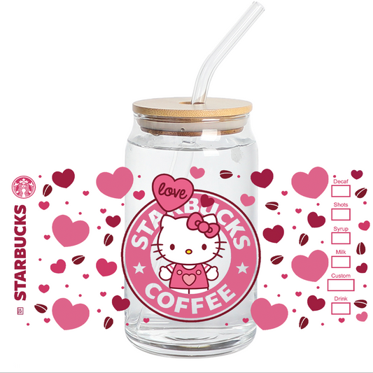 UV DTF - Pink Coffee LOVE KITTY libbey cup Wrap
