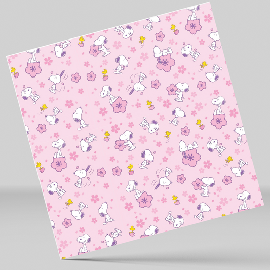 12x12" Permanent Printed Vinyl - Pink Snoopy Flowers