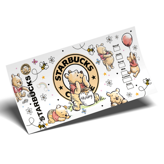 Cup Wrap Stickers UV DTF - Winnie Honey Coffee Wrap