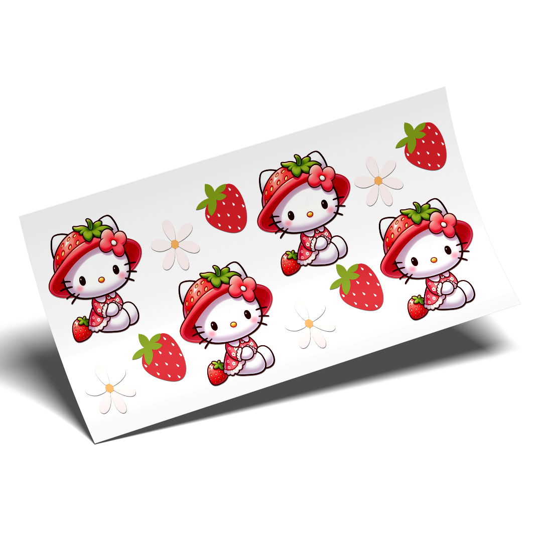 Cup Wrap Sticker - UV DTF Kitty Strawberries