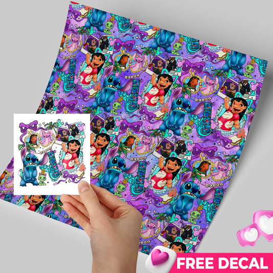 Printed Vinyl Sheet 12x12 " Permanent Vinyl - Stitch LiLo