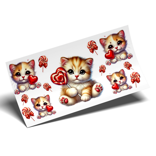 Cup Wrap Sticker - UV DTF Cute Kitty with lollipop.