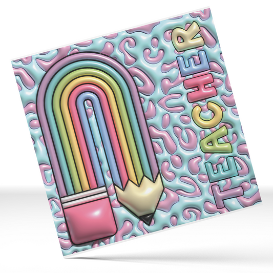 Printed Vinyl 3D - Animal Print Teacher Pencil 20oz Straight Tumbler wrap Vinyl