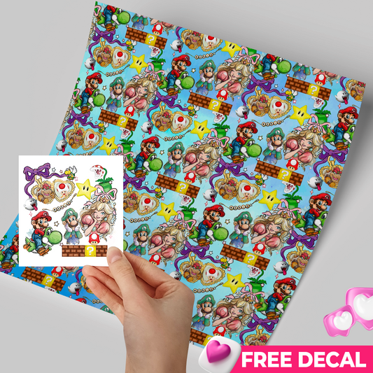 Printed Vinyl Sheet 12x12 " Permanent Vinyl - Mario Bros
