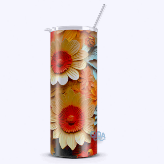 3D - Fall sunflowers 20 oz straight tumbler Printed Vinyl