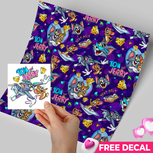 High-Quality Printed Adhesive Vinyl – Permanent Finish 12x12" Tom y Jerry / Free Uvdtd decal