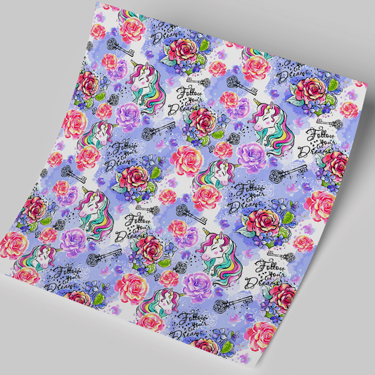 Printed Vinyl Sheet 12x12 " Permanent Vinyl - Unicorn Follow your dreams