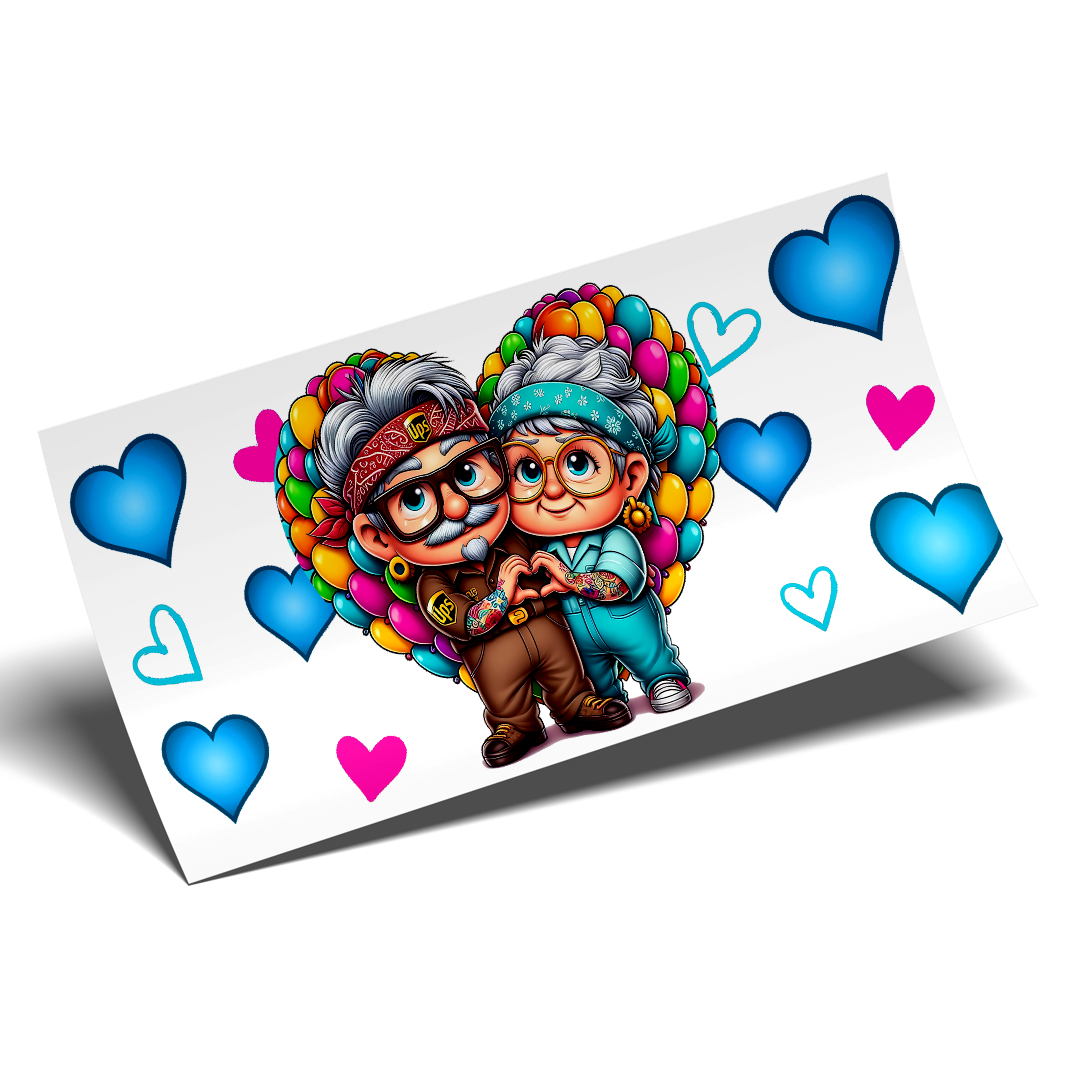 Cup Wrap Sticker - UV DTF transfer Ups Up Carl and Ellie hippies