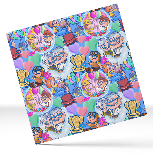 Printed Vinyl Sheet 12x12 " Permanent Vinyl - Hearts Balloon shapes Up Carl and Ellie