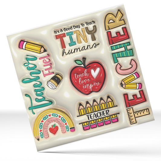 Printed Vinyl 3D - Teacher Fuel 3D Beige 20oz Straight Tumbler wrap Vinyl