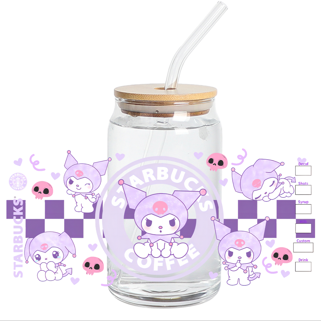 UV DTF WRAP - Watercolor Purple Kuromi 16oz Libbey cup Wrap - Stickers