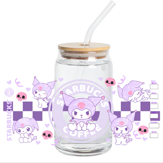 UV DTF WRAP - Watercolor Purple Kuromi 16oz Libbey cup Wrap - Stickers