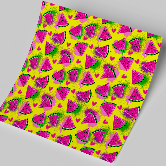 Printed Vinyl Sheet 12x12 " Permanent Vinyl - Neon Watermelon
