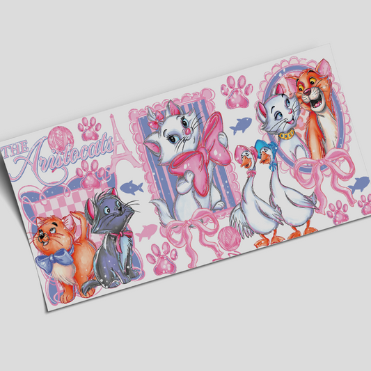 UV DTF - Marie The Cat Pink Bows - 16oz Libbey cup Wrap