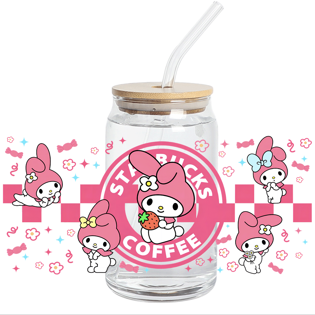 UV DTF Wrap - Pink CHECKERED mini Melody coffee Libbey Wrap