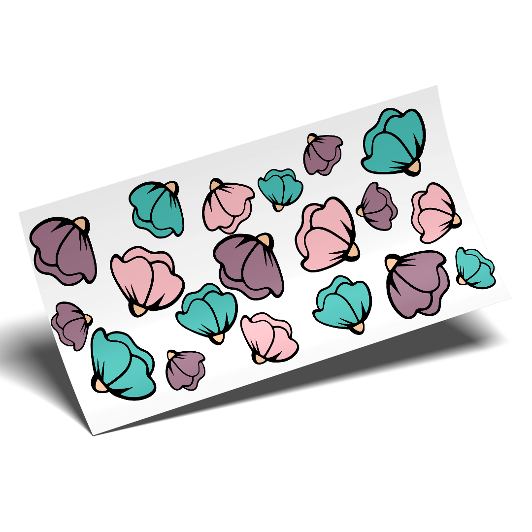 Cup Wrap Sticker - UV DTF 3 colores flowers Pink mint version