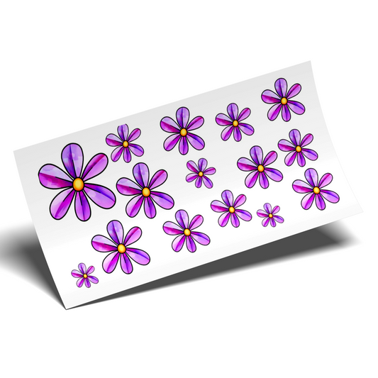 Cup Wrap Stickers UV DTF - Purple Hand painted flowers