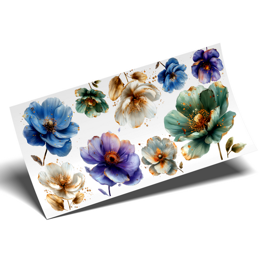Cup Wrap Sticker - UV DTF Watercolor flowers golden splashes