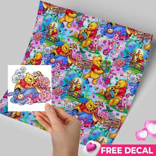 Printed Vinyl Sheet 12x12 " Permanent Vinyl - Winnie seamless