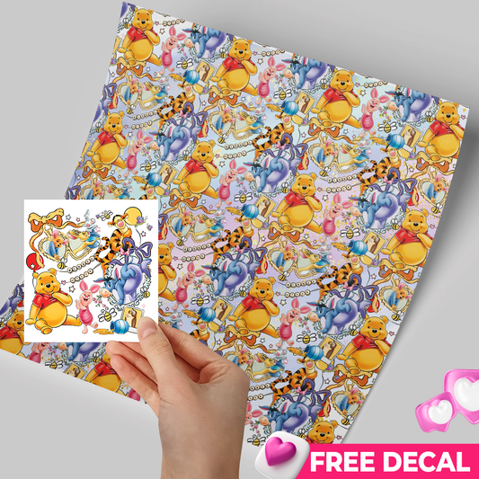 Printed Vinyl Sheet 12x12 " Permanent Vinyl - Winnie Burrito & friends polaroid