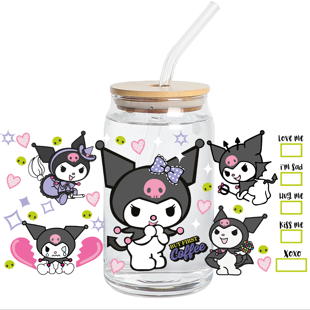 UV DTF WRAP - Kuromi Coffee Xoxo 16oz libbey cup Wrap