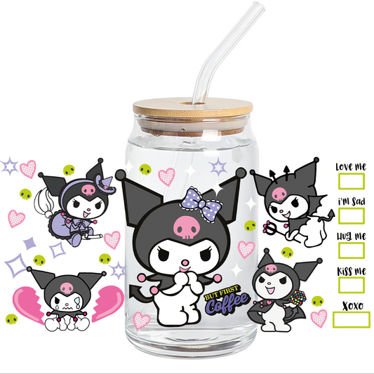 UV DTF WRAP - Kuromi Coffee Xoxo 16oz libbey cup Wrap