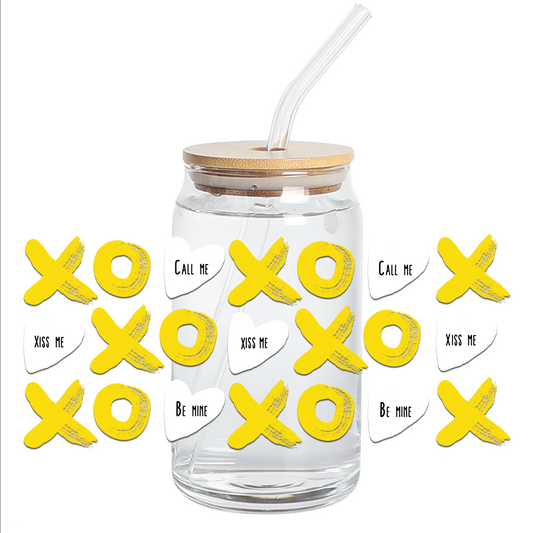 UV DTF Sticker Wraps - XOXO Yellow Valentines 16oz libbey cup Wrap