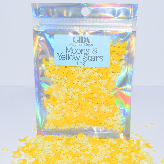 Moons & Yellow Stars Polymer clay 1 oz