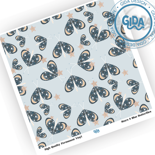 Stars and Blue Butterflies Printed Vinyl