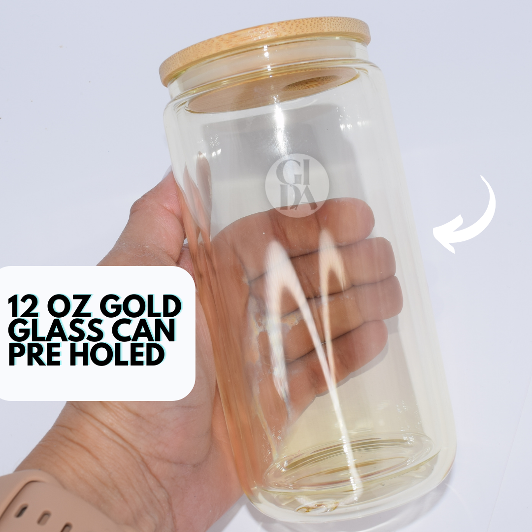 12 OZ Double Wall GLASS Can/Gold Color Snow globe Tumbler - GIDA DESIGN