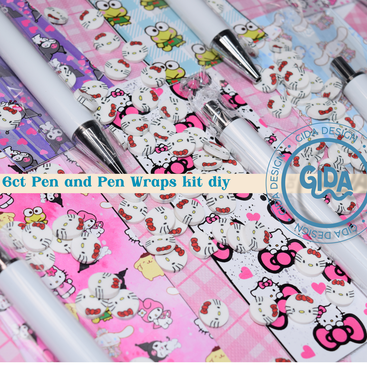 6ct Pen Set HELLO CAT Pen Wrap