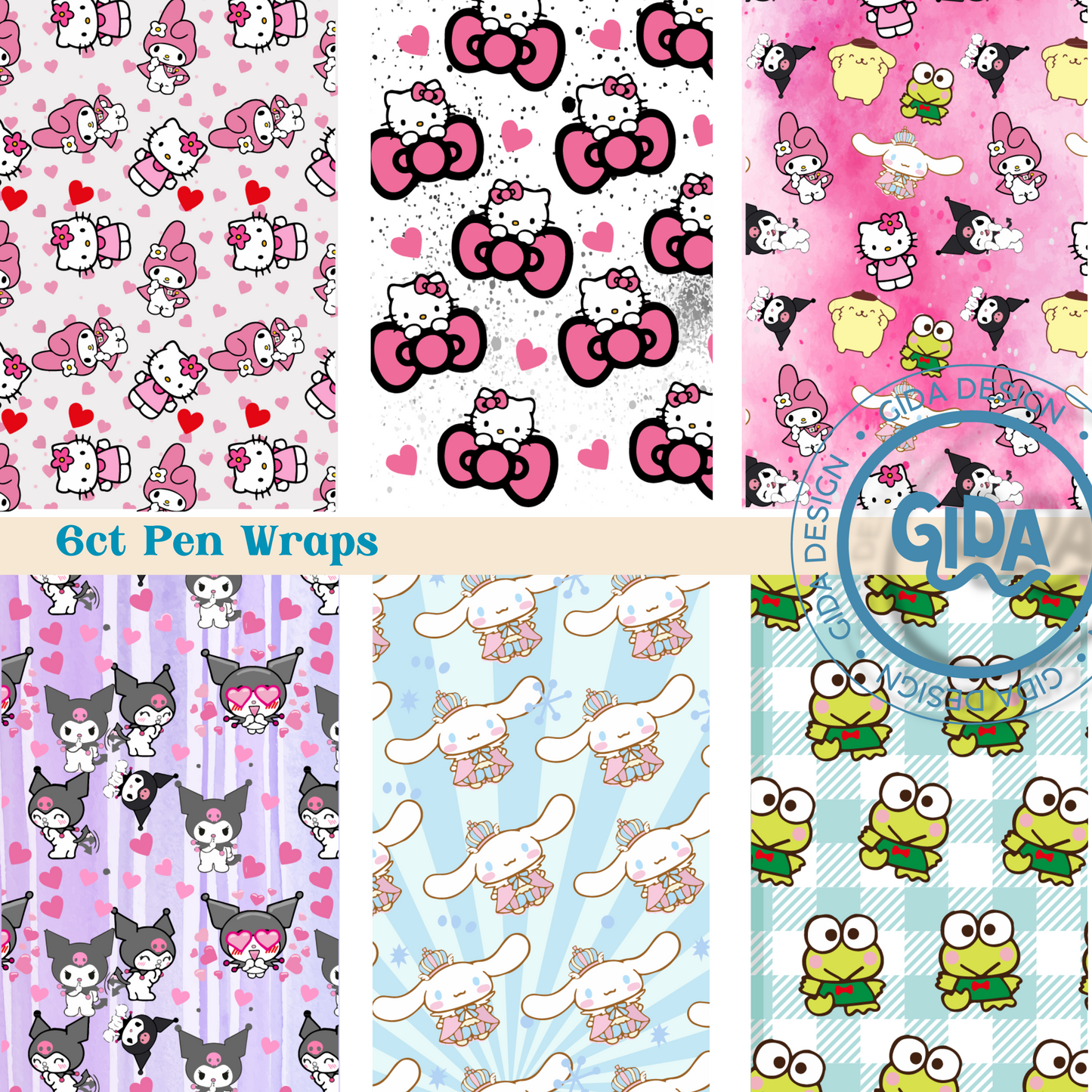 6ct Pen Set HELLO CAT Pen Wrap