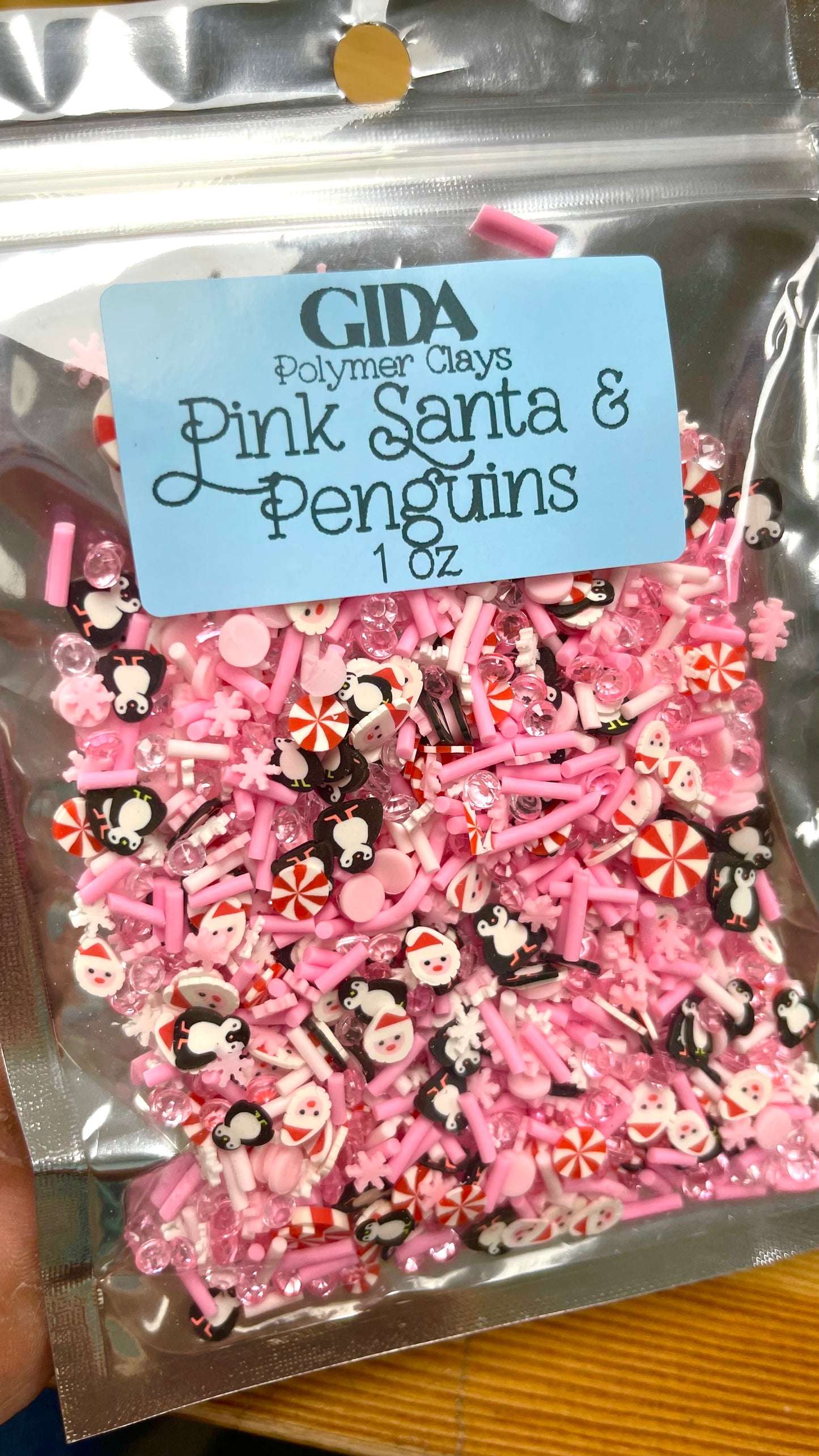 Pink Santa & Penguins Polymer clay 1 oz - GIDA DESIGN