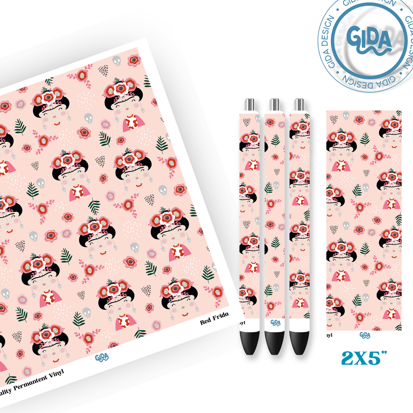 Pen Wrap Red Frida Patterned Vinyl