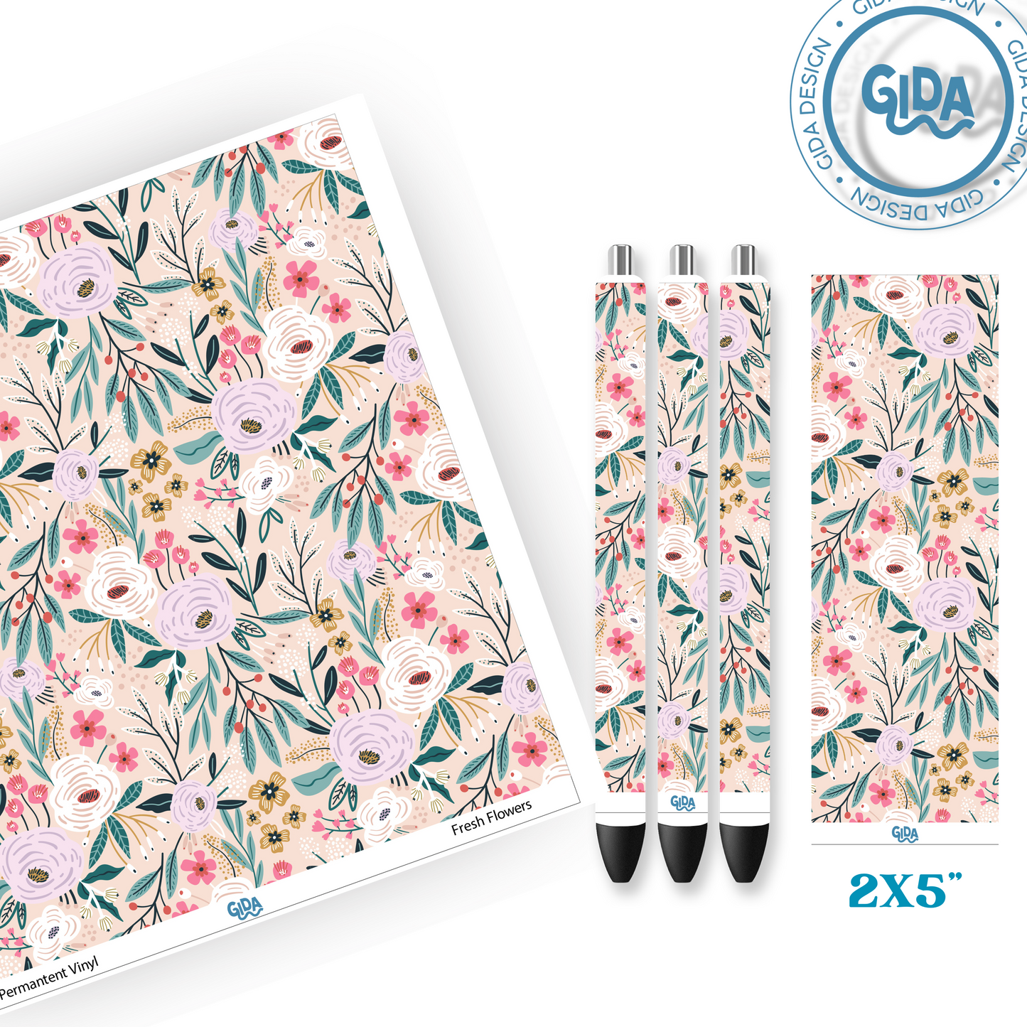 Pen Wrap Fresh Flowers Patterned Vinyl