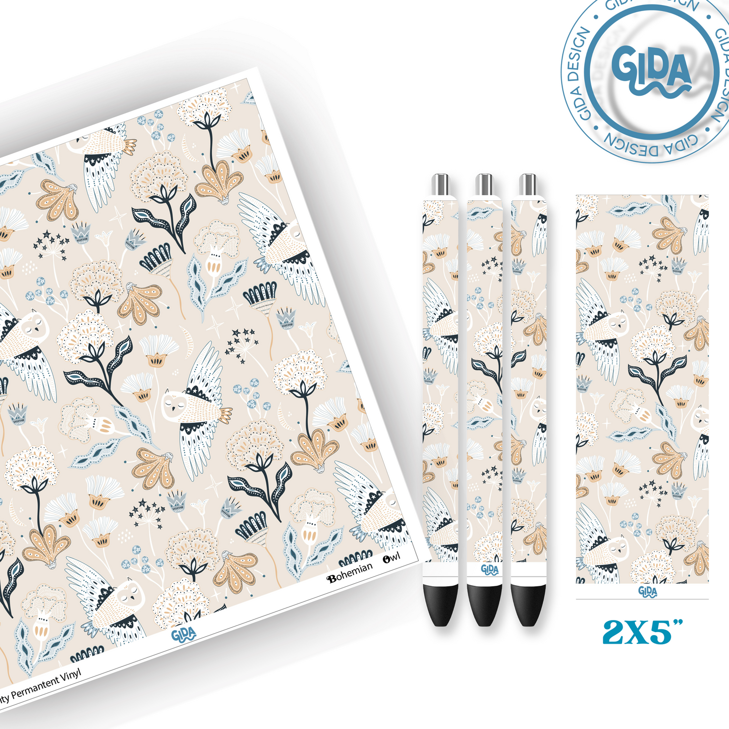 Pen Wrap Bohemian Owl Patterned Vinyl